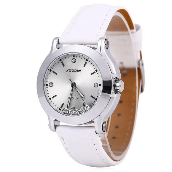 Sinobi 9276 Female Fashionable Crystal Quartz Watch Leather Strap Water Resistance - Blanc 