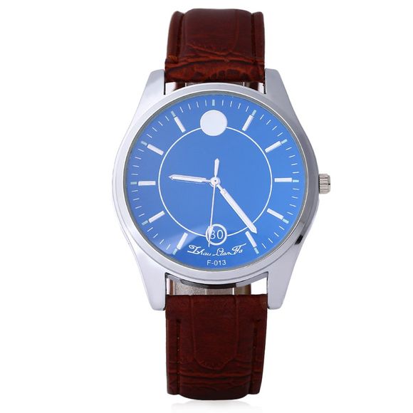 Business Male Quartz Watch Double Scales Leather Band - Brun 