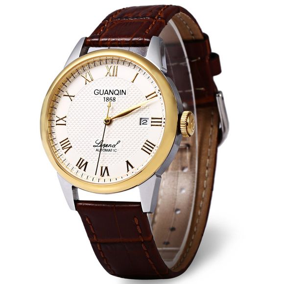 GUANQIN GQ008815 Hommes Montre Mécanique d'affaire de Luxe Etanche 100m de Miroir Saphir Bracelet en Cuir Véritable - d'or 