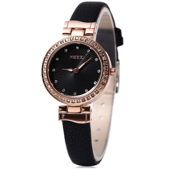 KEZZI KW - 978 Women Quartz Watch Slender Leather Band Wristwatch - Noir 