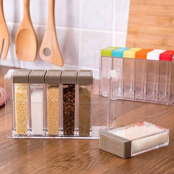 Boîte de conditionnement en plastique Transparent Plastic 6 Case Boîte de rangement de sel pour épices Fournitures de cuisine - Gris 