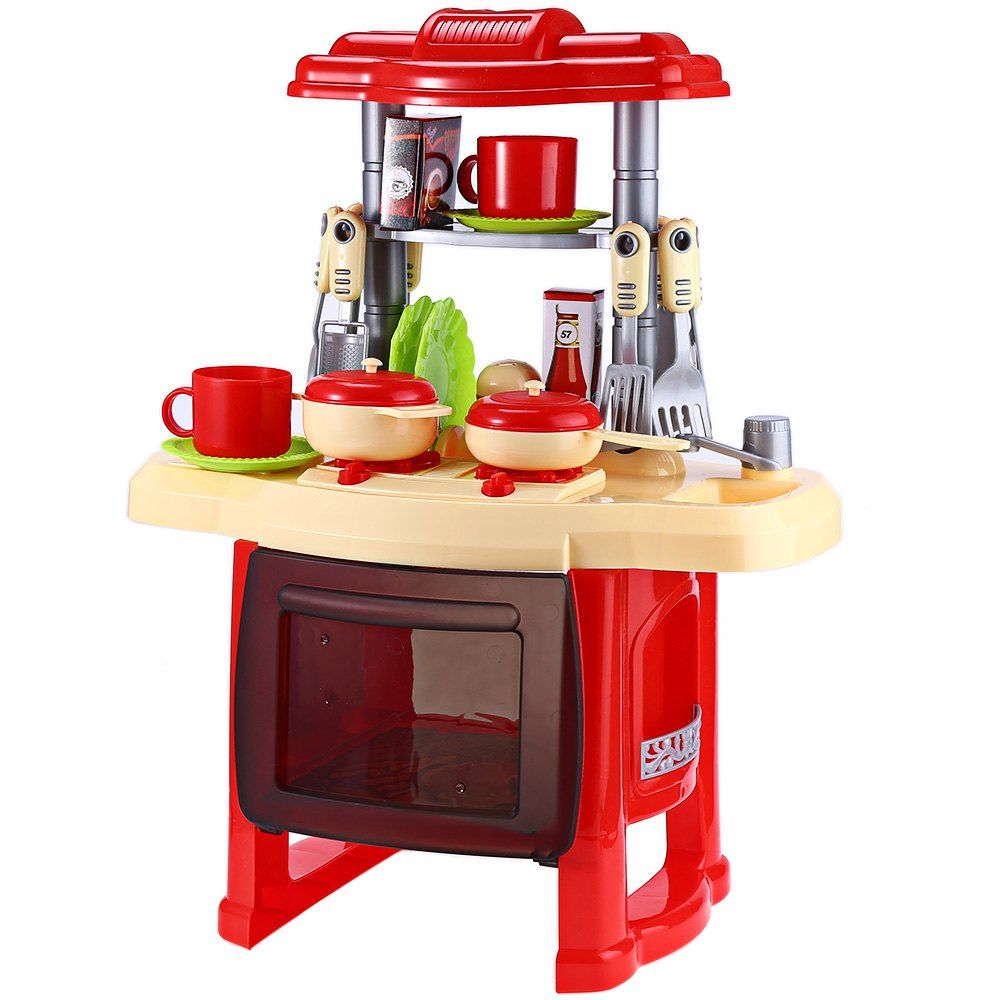 

Kids Kitchen Cooking Pretend Role Play Toy Set with Light Sound Effect, Rose