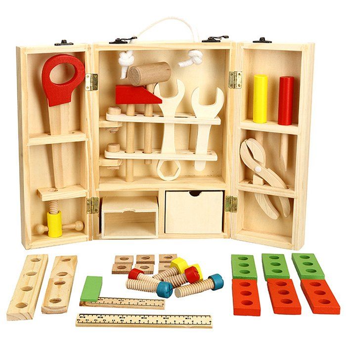 

Wooden DIY Tool Kit Hand Box Repair Equipment Simulation Educational Toy for Kid Gift, Wood