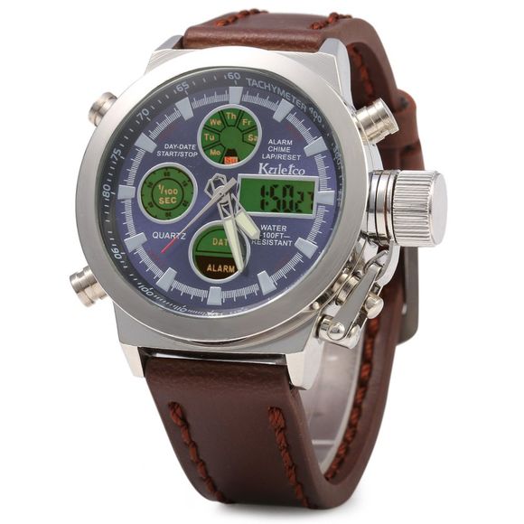 Kaletco 399A Montre Sport Hommes Double-Mouvement LED Avec Affichage Jour Date Résistant A L'Eau - Bleu 