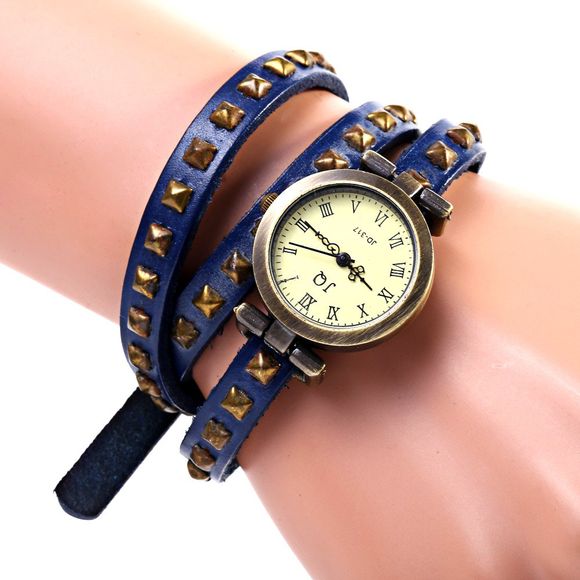Montre quartz de Genève 12 Numéro romaine Indique une bande de montre en cuir pour femme (bleu) - Bleu 