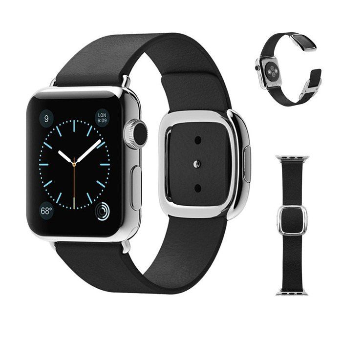 

Modern Buckle Smooth Leather Strap Magnetic Closure Watchband for Apple Watch 42mm, Black