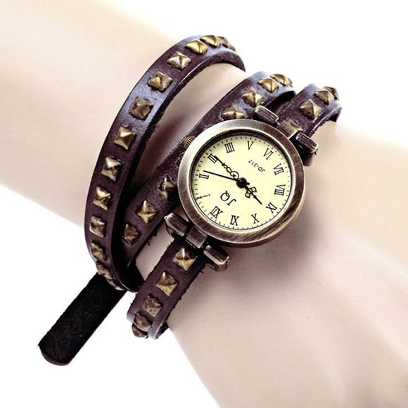 Geneva Quartz Watch 12 Roman Number Indicate Leather Watch Band for Women (Dark Brown) - DARK BROWN 