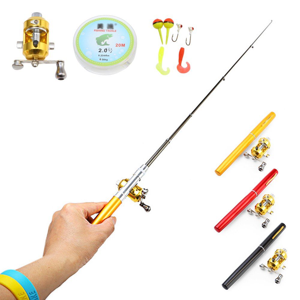 

Mini Portable Baitcasting Reel Compound Fishing Rod Aluminum Alloy Pen Set, Colormix