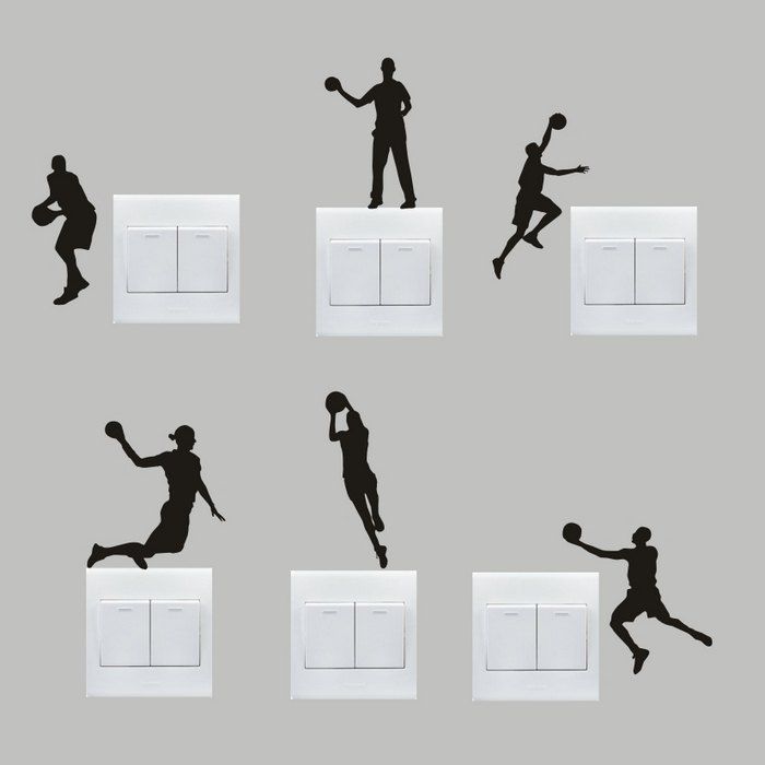 

6pcs DIY Basketball Removable Wall Switch Sticker Home Decoration, Black