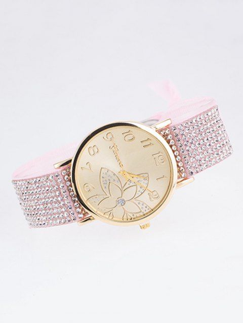 Ribbon Fleur Quartz Montre Avec Strass Chiffres Arabes