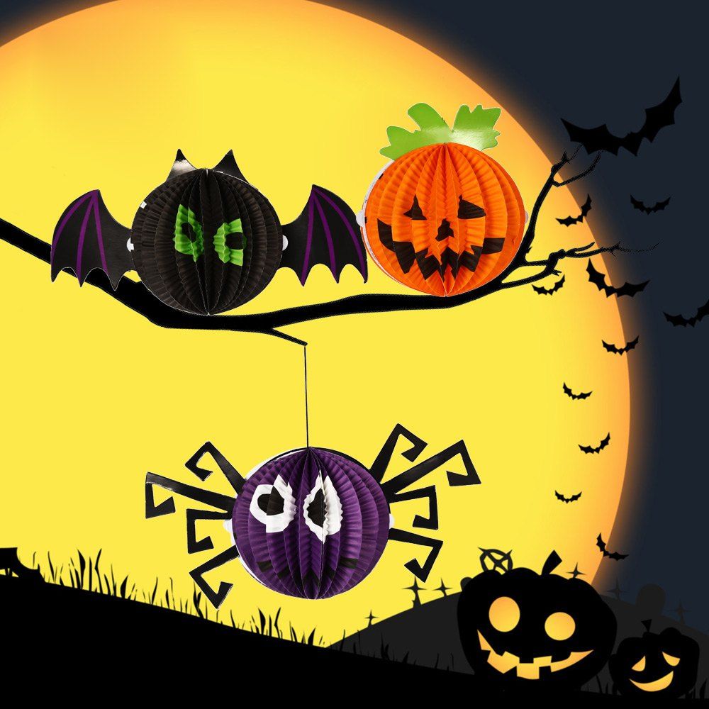

3PCS BRELONG DIY Paper Lantern Halloween Festival Decoration, Colormix