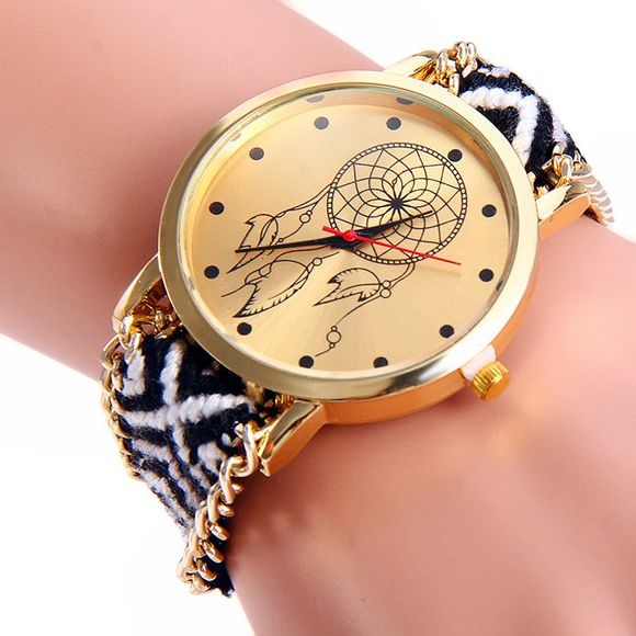 Tissé Woolen Ladies Quartz Wrist Watch Vent Roue Motif Pull Cordon Bracelet - Noir 