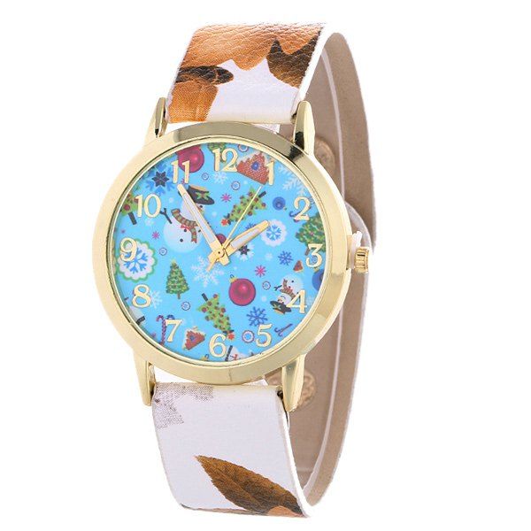 

Snowman Christmas Tree PU Leather Watch, Brown