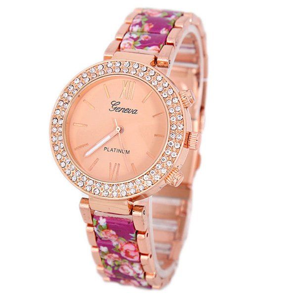 

Roman Numerals Rhinestone Floral Printed Watch, Tutti frutti