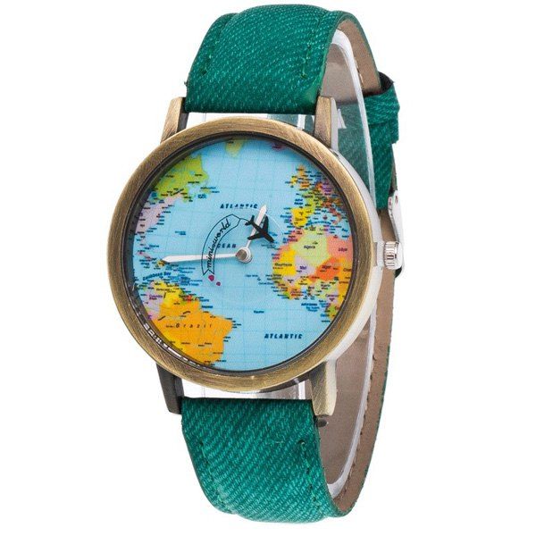 

Artificial Leather World Map Airplane Watch, Green
