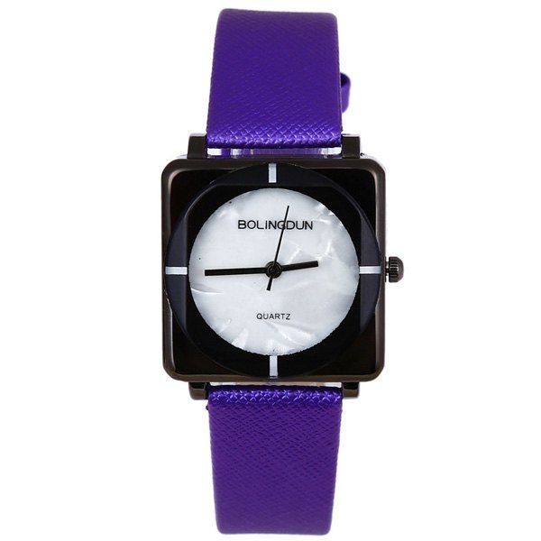 

Faux Leather Geometric Quartz Watch, Purple