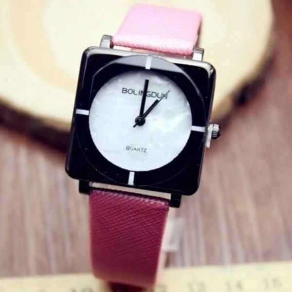 

Faux Leather Geometric Quartz Watch, Papaya