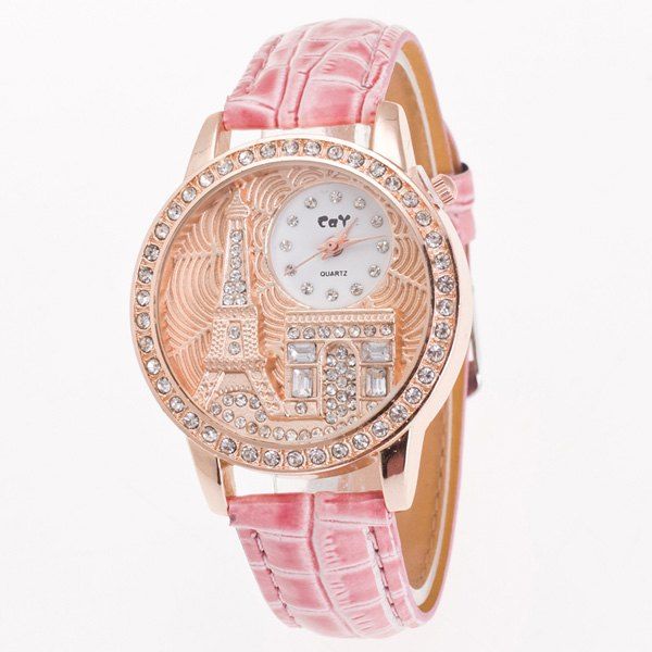 

Vintage Eiffel Tower Rhinestone Quartz Watch, Pink