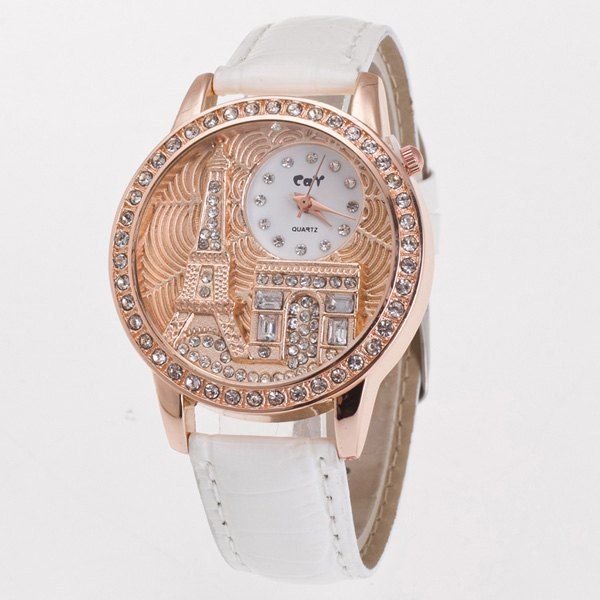 

Vintage Eiffel Tower Rhinestone Quartz Watch, White