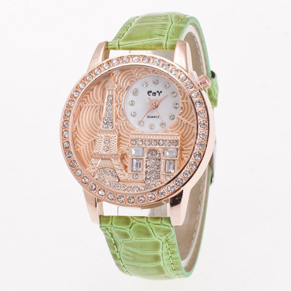 

Vintage Eiffel Tower Rhinestone Quartz Watch, Green