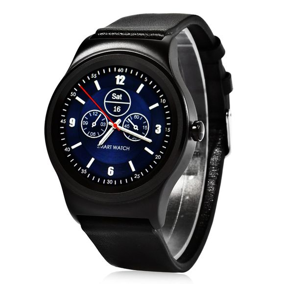 SMA - R Montre Connectée à Double Bluetooth Moniteur de Fréquence Cardiaque - Noir LEATHER BAND