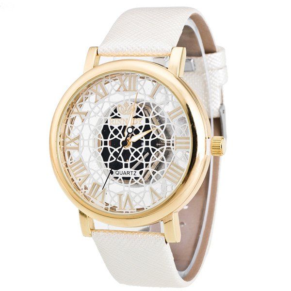 

Faux Leather Roman Numerals Embellished Watch, White