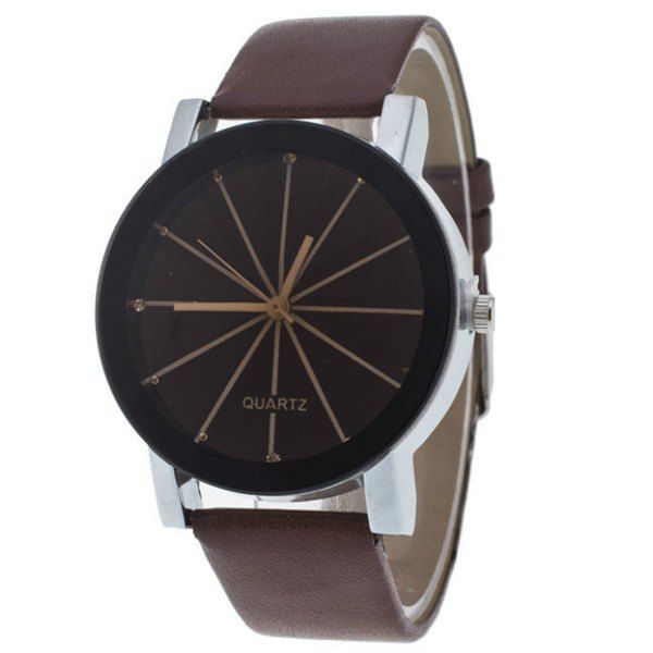 

Geometric Ray PU Leather Watch, Brown