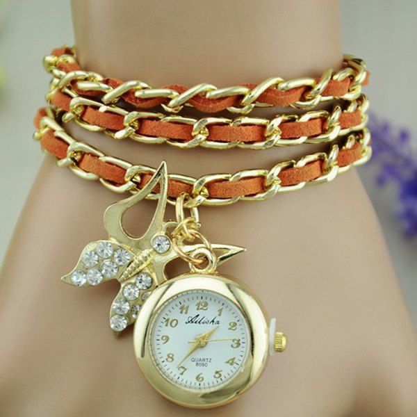 

Faux Leather Chain Butterfly Bracelet Watch, Orange