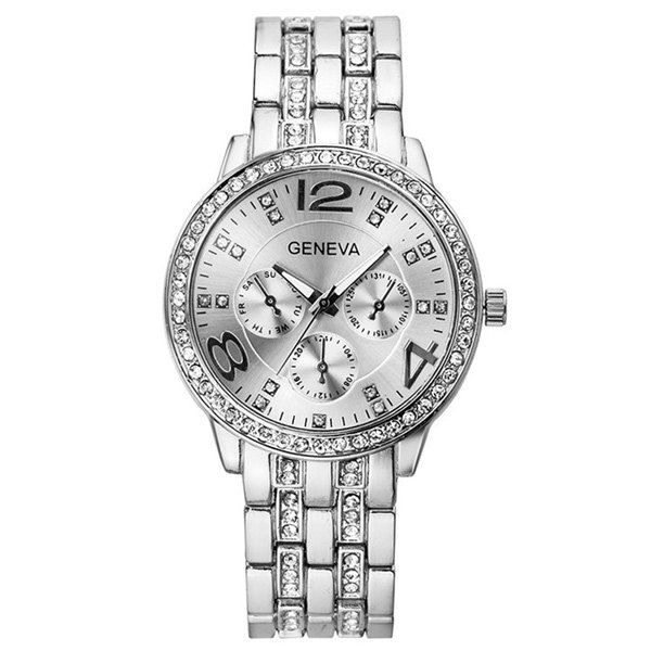

Rhinestone Stainless Steel Watch, Silver