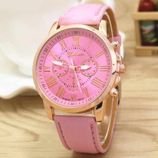 

Big Dial Plate PU Leather Watch, Papaya