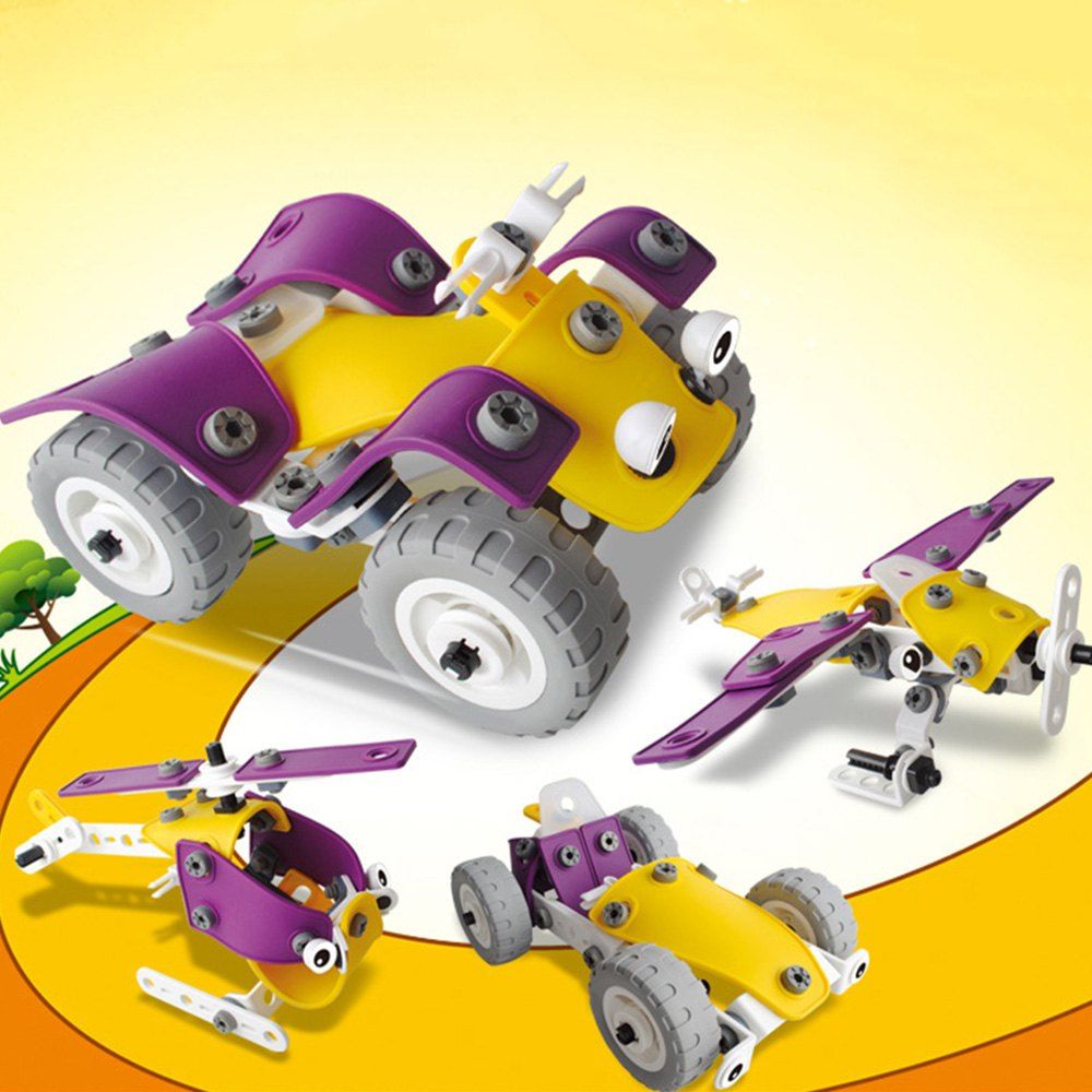 

Transformable Vehicle Model Kit DIY Assembly with 4 Shapes for Kids, Colormix