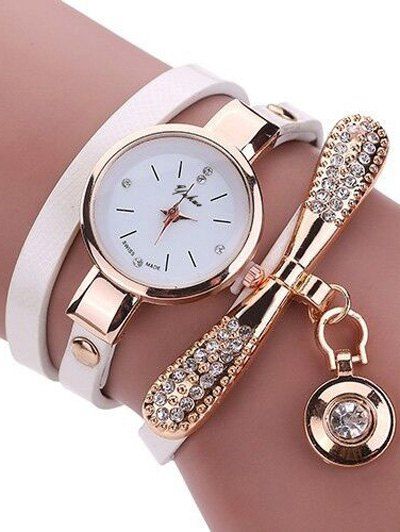 

PU Leather Rhinestone Wristband Bracelet Watch, White