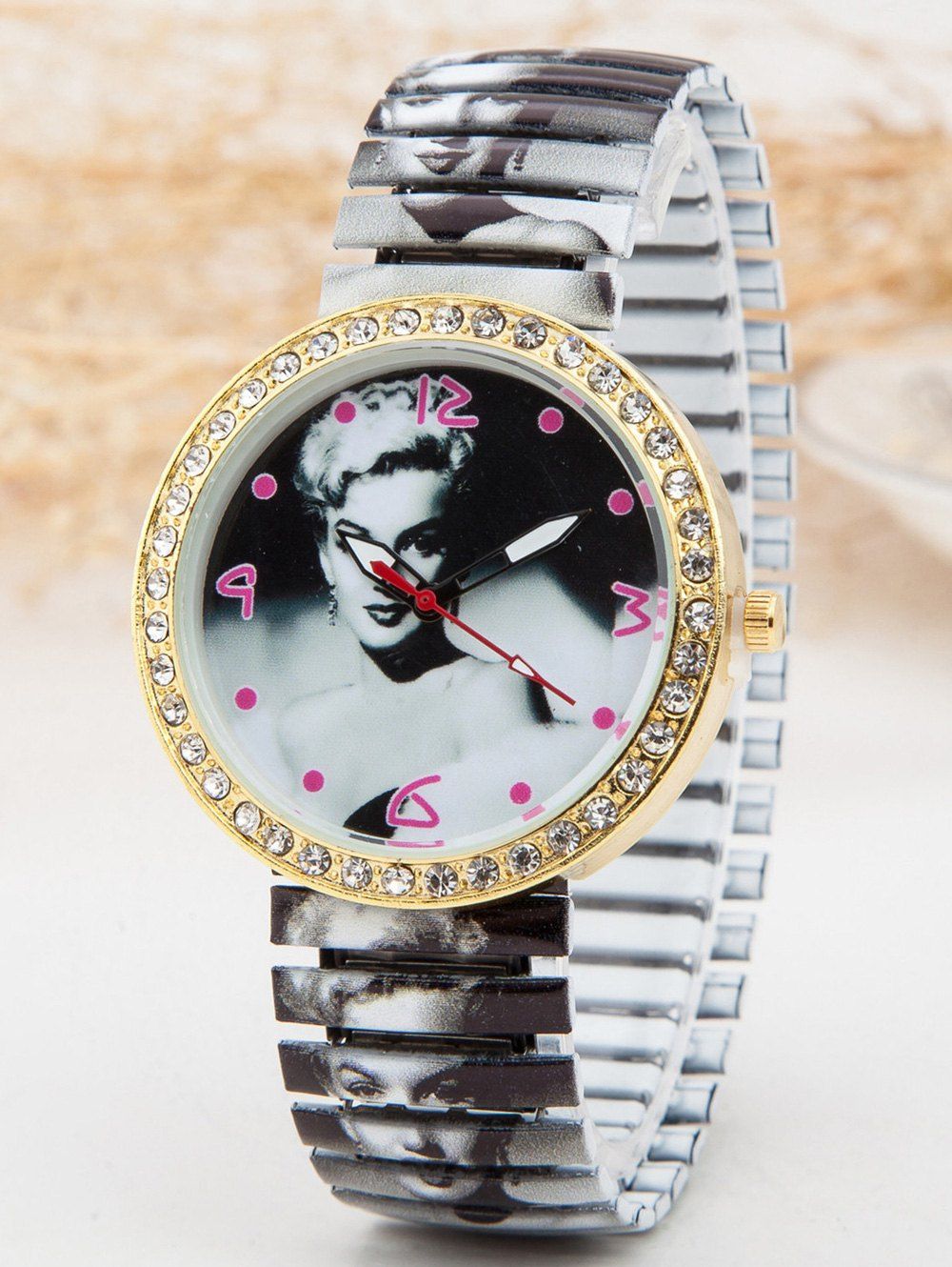 [17 OFF] 2021 Rhinestone Marilyn Monroe Print Quartz Watch In WHITE