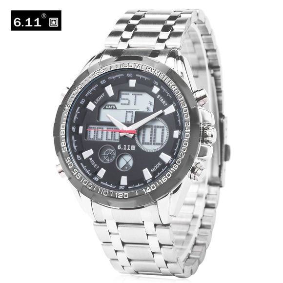 6.11 8149 Montre de Sport avec Double Mouvement et Chronomètre LED pour Homme - Noir 