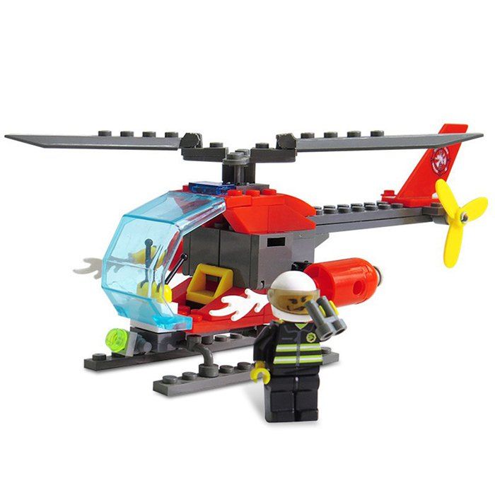 

ABS 89pcs Firefighter Helicopter Building Block DIY Model for Kids, Colormix