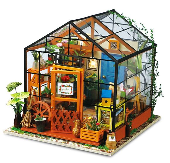 Ensemble de salle de fleur en bois de maison de poupée avec mobilier lumineux LED Bricolage de jouet artisanal - multicolore 