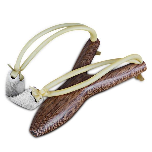Thickened Wings Wood Handle Slingshot Catapult for Athletics Competition - Brun 