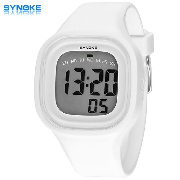 Synoke 66896 Colorful Lights LED Sports Watch Water Resistance with Day Date Alarm Stopwatch Function - Blanc 