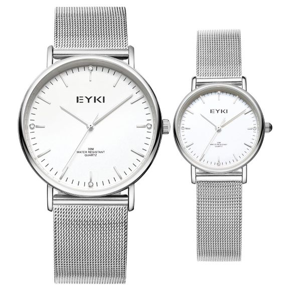 EYKI  Montre Décontractée de Couple Bracelet en Acier Cadran Ultra-mince avec Movement Japonais - Blanc 