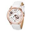 No.99653 Montre à Quartz avec Chiffres et Points Indiquent Bracelet en Cuir Cadran Motif de Fleur pour Femmes - Blanc - Blanc 