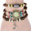 Quartz Wrist Watch Beads Chaîne Ronde Dial Arabic Numerals Display for Women - Brun 