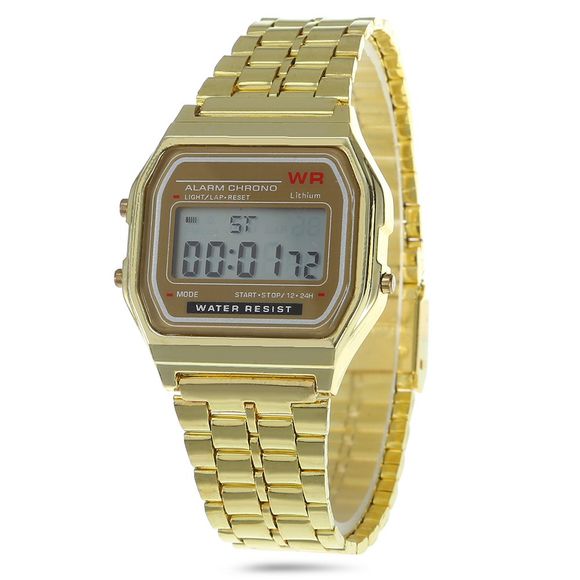 Multifunctional Digital Men Watch with Stainless Steel Strap - GOLDEN 