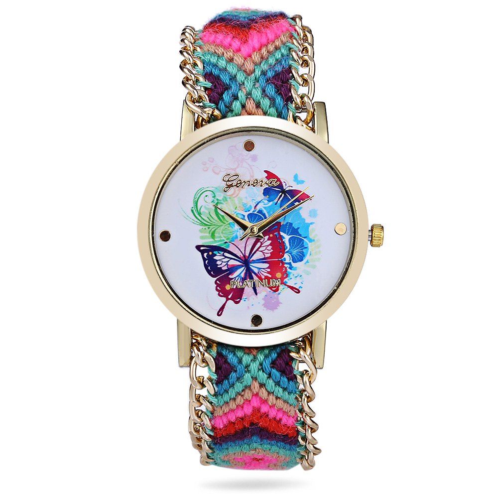 2018 Geneva Butterfly Face Women Quartz Watch With Golden Case Blue 