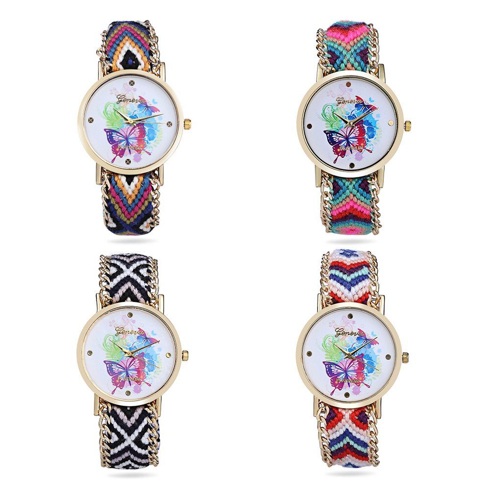 2018 Geneva Butterfly Face Women Quartz Watch With Golden Case Bluepink In Womens Watches 