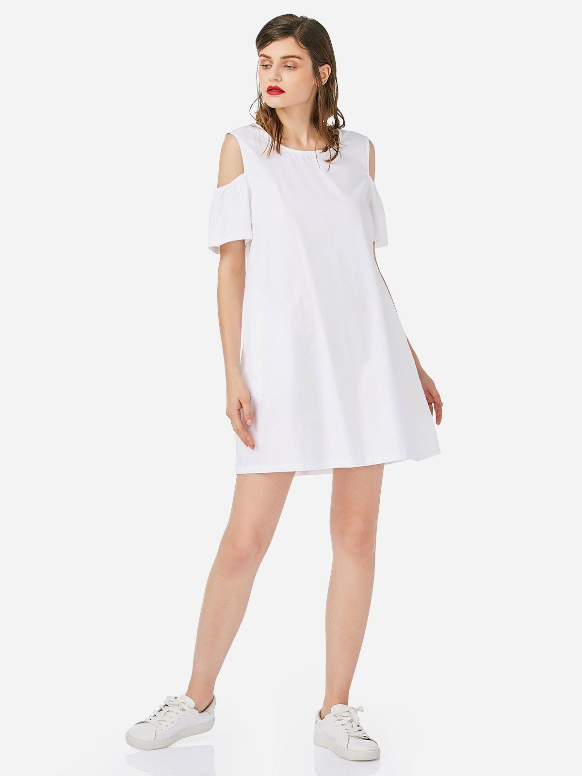 

Open Shoulder Cotton Dress, White