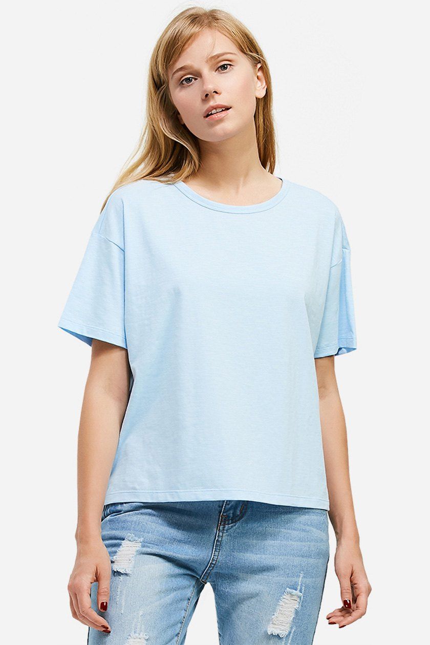 

ZAN.STYLE Box Cut Side Slit T-shirt, Light blue