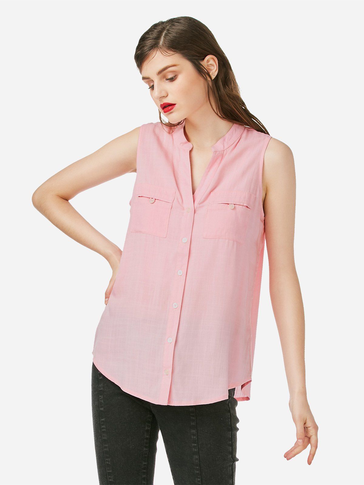 

ZAN.STYLE V-neck Sleeveless Blouse, Light pink