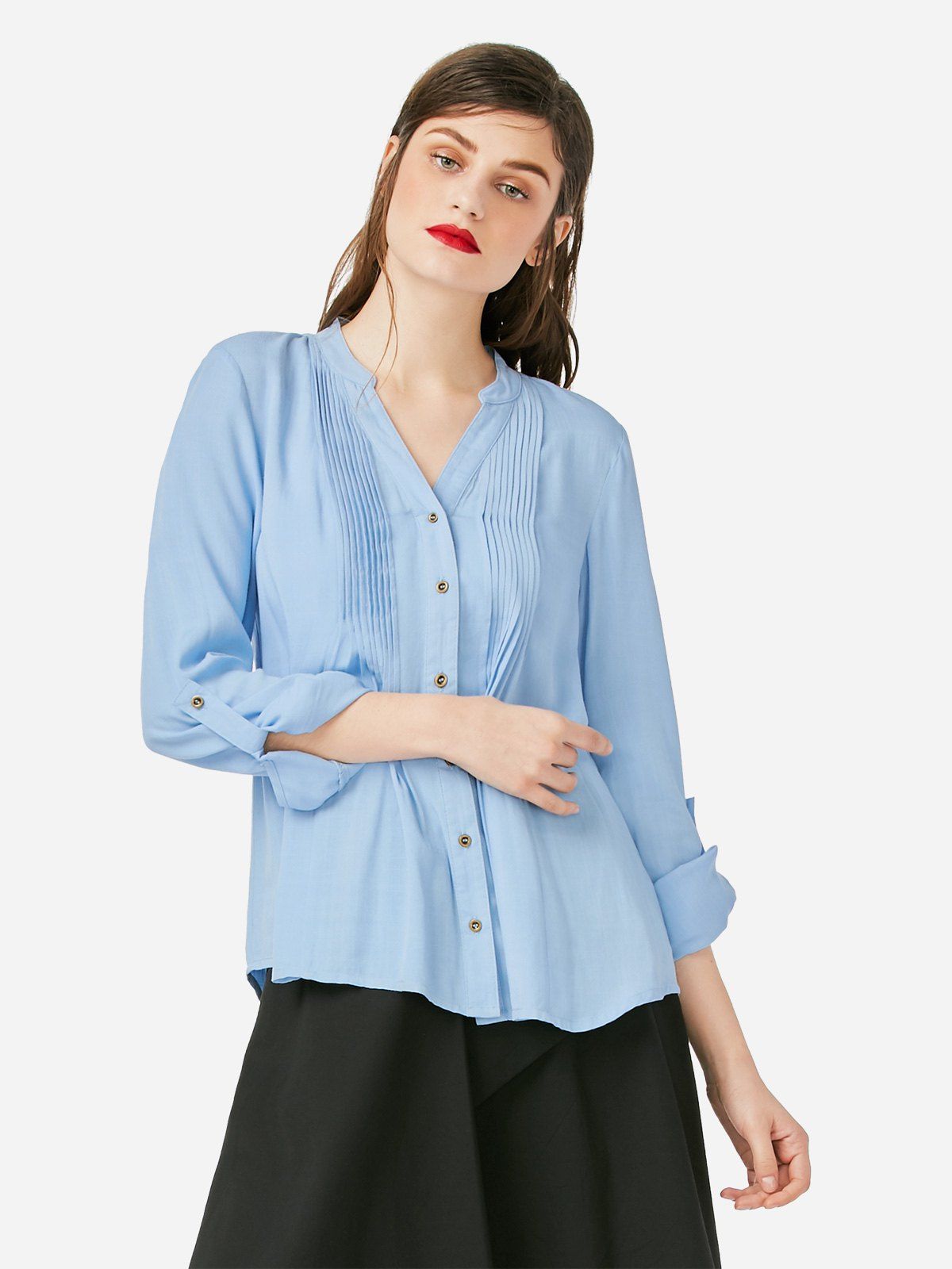 

ZAN.STYLE Pleated Front Blouse, Blue