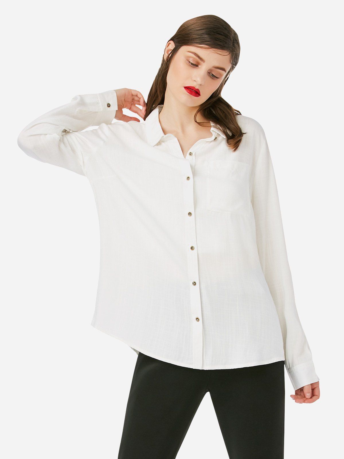 

ZAN.STYLE Stand Up Collar Blouse, White