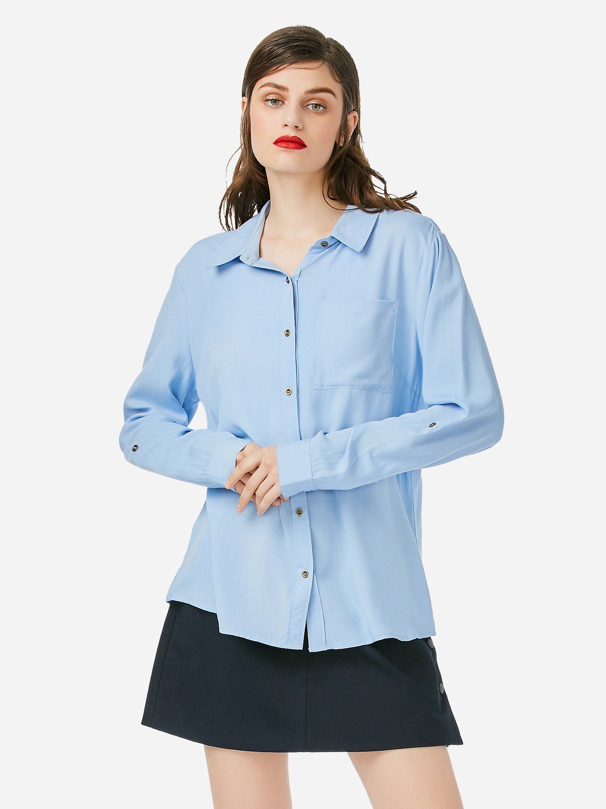 

ZAN.STYLE Front Pocket Blouse, Blue